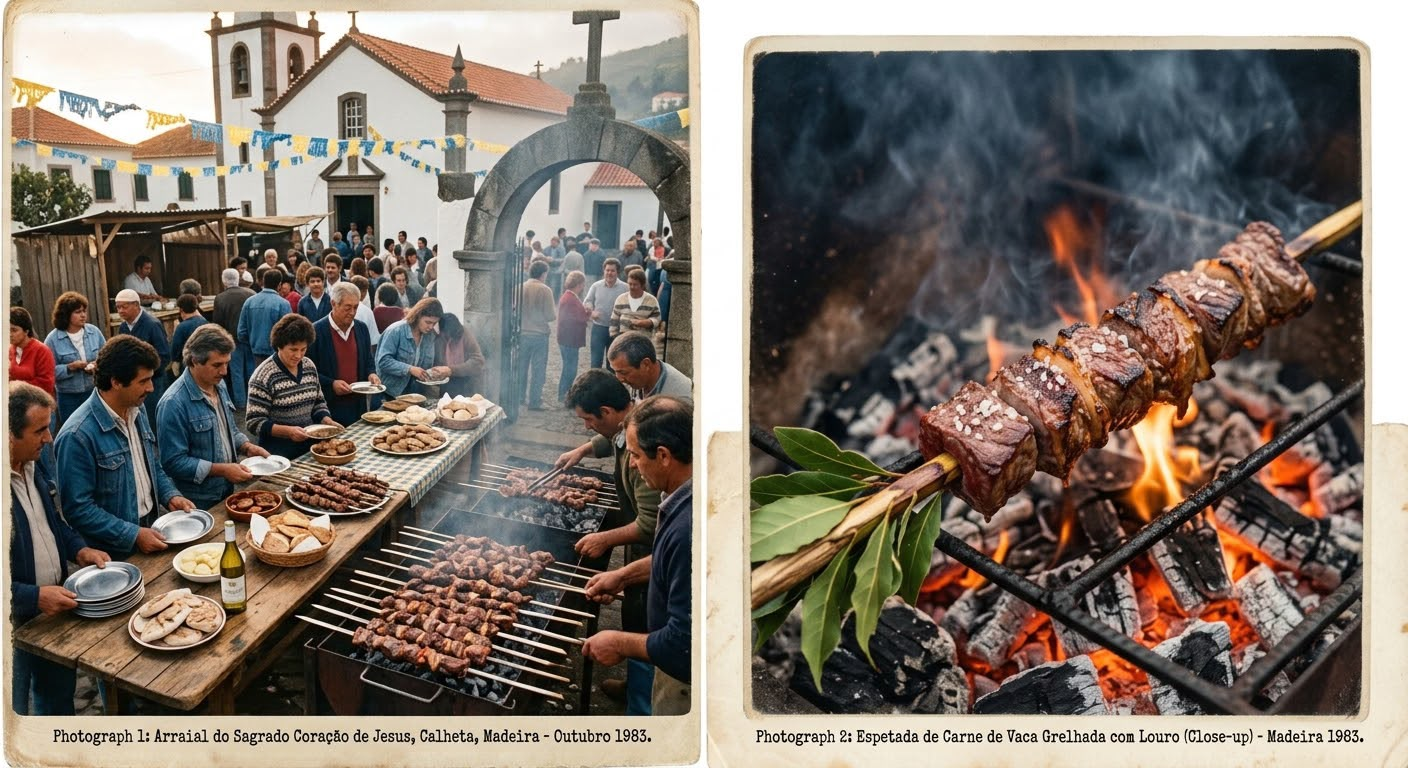 Paired Madeira gathering and beef espetada scenes